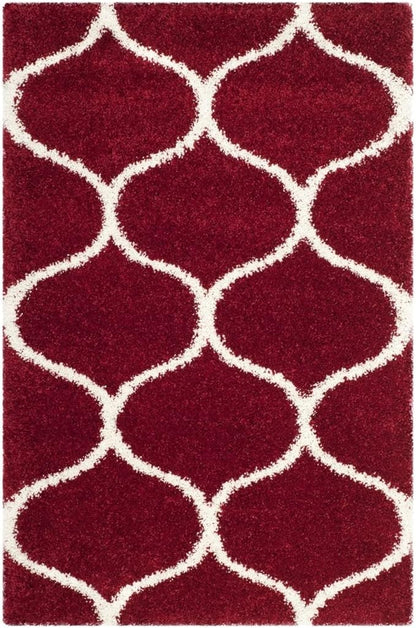 SAFAVIEH Hudson Shag Collection Accent Rug - 2' x 3', Red & Ivory, Trellis Design, Non-Shedding & Easy Care, 2-inch Thick Ideal for High Traffic Areas in Entryway, Living Room, Bedroom (SGH280R)