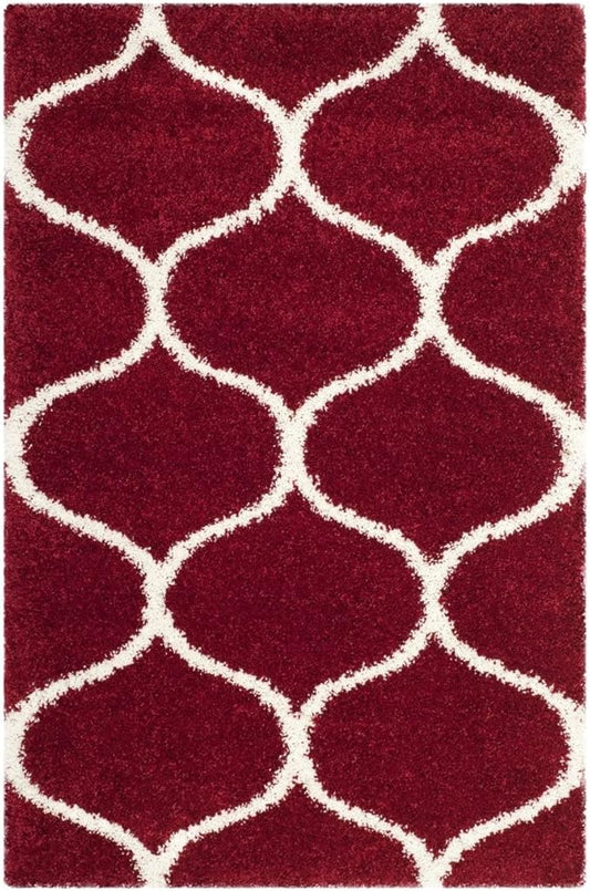 SAFAVIEH Hudson Shag Collection Accent Rug - 2' x 3', Red & Ivory, Trellis Design, Non-Shedding & Easy Care, 2-inch Thick Ideal for High Traffic Areas in Entryway, Living Room, Bedroom (SGH280R)