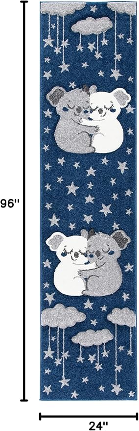 SAFAVIEH Carousel Kids Collection Runner Rug - 2' x 8', Navy & Grey, Koala Design, Non-Shedding & Easy Care, Ideal for High Traffic Areas for Boys & Girls in Playroom, Nursery, Bedroom (CRK195N)
