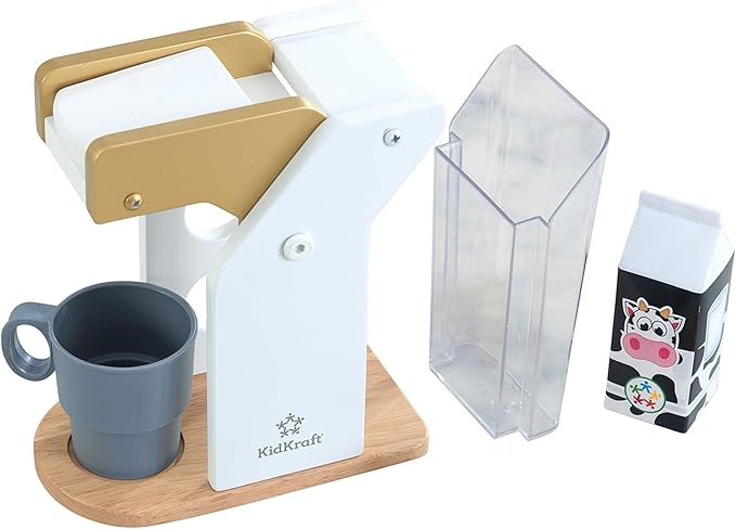 KidKraft Metallic Toy Coffee Maker with Capsules, Accessory for Kids' Kitchen, Wooden Toy Kitchen Appliance Set for Kids, Play Kitchen Accessories, Kids' Toys, 53538