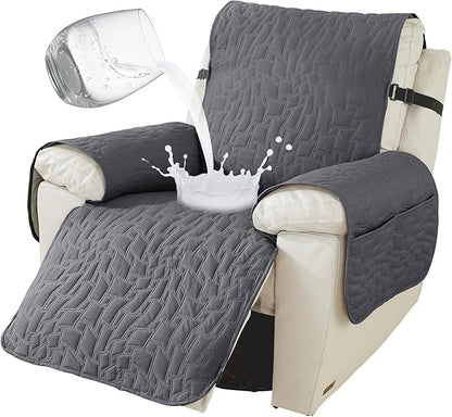 100% Waterproof Recliner Chair Covers for Reclining Chair, Small Recliner Covers That Stay in Place, Non-Slip Recliner Armchair Cover with Pockets for Kids, Pets, Dogs, Cat, Washable,Dark gray