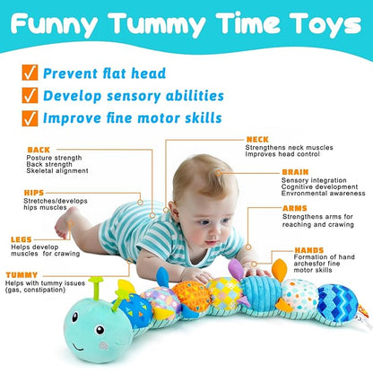 Baby Tummy Time Toys 0-6 Month Musical Stuffed Animal Plush Caterpillar Toy for Infant 6-12 Month Teething Sensory Toy with Crinkle Rattle for Babies 0-3-6 Month Newborn Boy Girl Easter Basket Stuffer