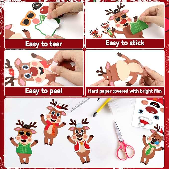 Qyeahkj 36 Sets Christmas Reindeer Ornament Craft Christmas Crafts, Xmas DIY Ornament Craft Kit for Holiday Party Favors