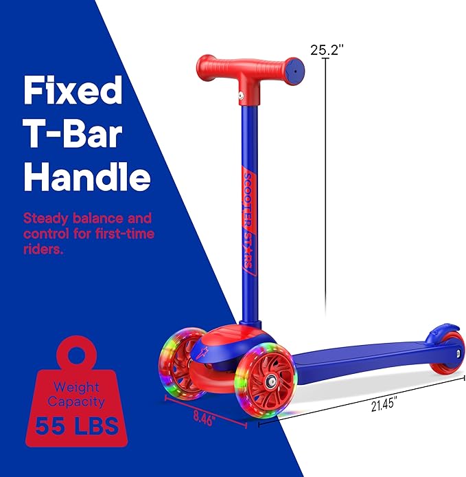 3 Wheel Scooter for Kids, Smooth Light Up LED Front Wheels, Wide Anti Slip Deck, Rear Foot Brake, Easy Lean to Steer Maneuvering, Indoor & Outdoor Ride On Toys for Ages 2 Up,