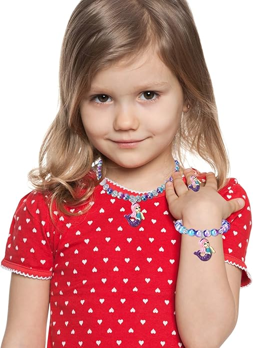 Girls Jewelry Mermaid Necklace Bracelet Ring Set Dress up Pretend Play Jewelry Gifts Kids Toddler Mermaid Party Costume Jewelry Supplies