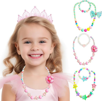 Necklaces and Bracelets for Girls, Little Girl Princess Pretend Play and Dress Up Jewelry Set, Party Favors Jewelry for Kids, Little Princess Jewelry Gift, 6 Sets
