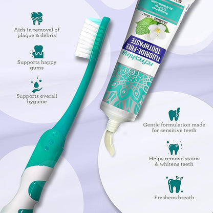 GuruNanda Folding Toothbrush with Built-in Cover & Toothpaste with Hydroxyapatite, Perfect for Travel, Compact & Portable, On-The-go - Soft Bristles & Ergonomic Handle, for Adults & Kids (1 Count)