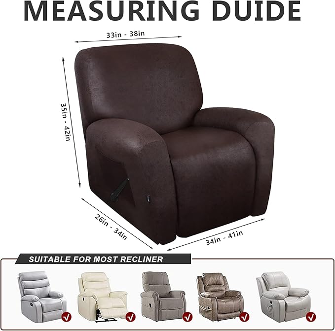 molasofa Recliner Chair Covers Large Size Oversized - 4 Pieces Leather Like Extra Large Recliner Chair Covers Stretch Recliner Slipcover for Lazy Boy Wide Recliner Chair Washable (Chocolate)