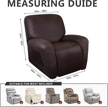 molasofa Recliner Chair Covers Large Size Oversized - 4 Pieces Leather Like Extra Large Recliner Chair Covers Stretch Recliner Slipcover for Lazy Boy Wide Recliner Chair Washable (Chocolate)