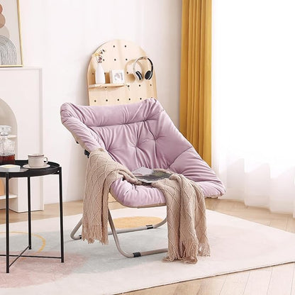 Tiita Comfy Saucer Chair, Soft Faux Fur Oversized Folding Accent Chair, Lounge Lazy Chair for Kids Teens Adults, Metal Frame Moon Chair for Bedroom, Living Room, Dorm Rooms