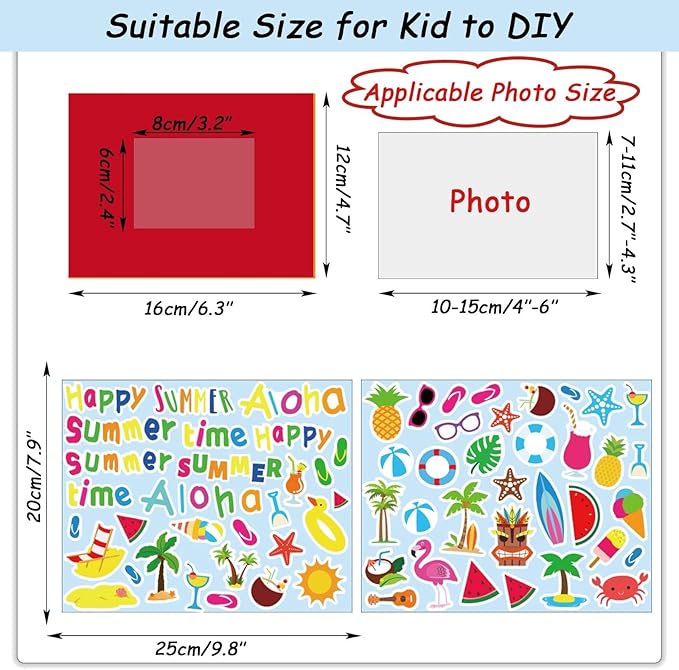 chiazllta 30 Pack Summer Crafts Kit for Kids End of School Year Picture Frames Beach DIY Art Crafts Classroom Summer Activities Game Party Favor