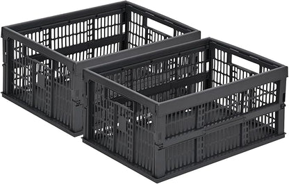 HUUSMOT 2-Pack Pastel Plastic Storage Baskets, Collapsible Crates for Organizing, Space-Saving Bins for Classroom, Kitchen, Office, Bedroom (Dark Grey, 19" x 13" x 9")