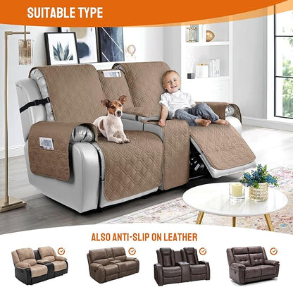 VANSOFY Loveseat Recliner Cover with Console 100% Waterproof Sofa Slipcovers Non-Slip Reclining Couch Cover Split Sofa Covers Furniture Protector for Pets, Dogs(Light Brown)