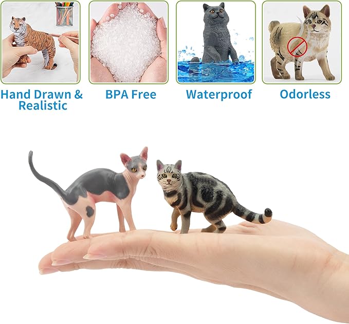 12PCS Cat Figurines, Plastic Cat Figures Realistic Kitten Toys, Cat Cake Toppers Halloween Christmas Birthday Gift for Kids & Children
