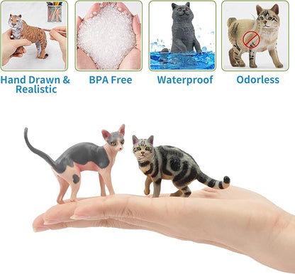 12PCS Cat Figurines, Plastic Cat Figures Realistic Kitten Toys, Cat Cake Toppers Halloween Christmas Birthday Gift for Kids & Children