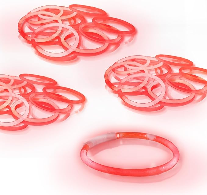 8" Glow Stick Bracelets - Bulk 50 Pack for Mardi Gras, St. Patrick's Day, and Nighttime Celebrations - Red