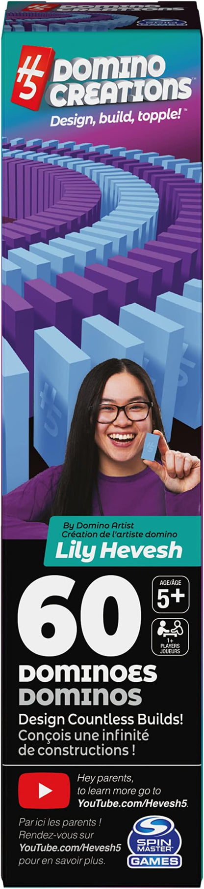 Spin Master Games H5 Domino Creations, 60-Piece Blue/Purple Set by Domino Artist Youtuber Lily Hevesh Classic Family Game, for Adults and Kids Ages 5 and up