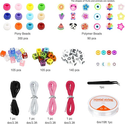 Dowsabel Bracelet Making Kit, Beads for Bracelets Making Pony Beads Polymer Clay Beads Smile Face Beads Letter Beads for Jewelry Making, DIY Arts and Crafts Gifts Toys for Girls Age 6-12
