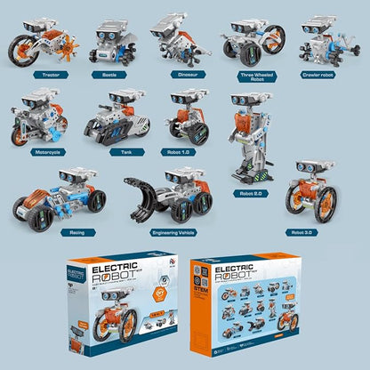 12 in 1 Solar Robot Kit Toys for Kids, 202 Pieces DIY STEM Building Science Learning Educational Experiment Kit Solar and Cell Powered, Gift for Boys Girls (Orange)