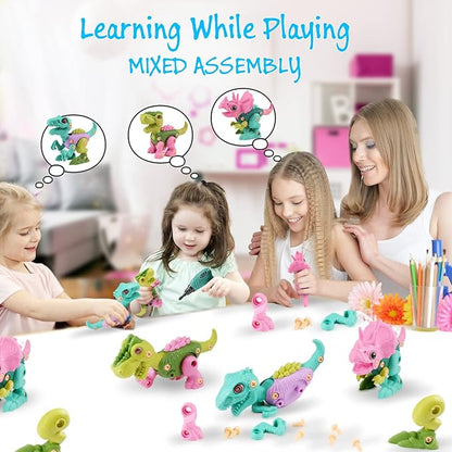FREE TO FLY Dinosaur Toys for 3 4 5 6 7 8 Year Old Girls Boys: Take Apart Dinosaur Toys for Kids 3-5 5-7 STEM Building Construction Kids Toys with Electric Drill Dino Toys Birthday Gifts
