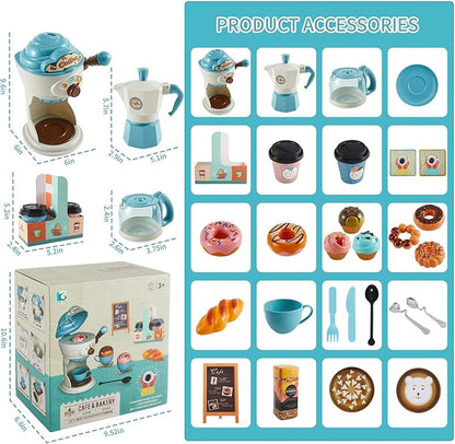 Ice Cream Tea Party Play Set for Kids Role Play, Dessert Coffee Toys, Create Sweet Treats and Brew Coffee in Style Play House, for Boys Girls 3 4 5 6 Years Old, Birthday Gifts, Class Rewards,Christmas