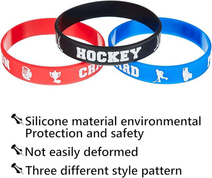 BBTO 24 Pieces Hockey Rubber Bracelets Silicone Hockey Wristband Stretch Rubber Bracelets for Sport Themed Party Supplies