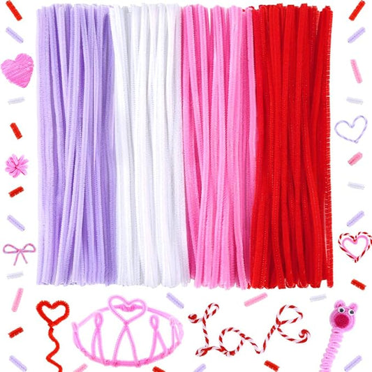 Caydo 200 Pieces Pink Pipe Cleaners 6 mm x 12 inch, Creative Crafts Decorations in 4 Colors (Red, Pink, White, Purple)