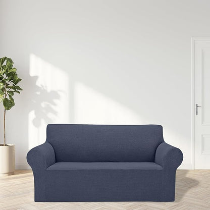 2025 New Stretch Loveseat Sofa Slipcovers Couch Cover for 2 Cushion Furniture Protector Sofa Covers with Elastic Bottom Jacquard Fabric Small Checks for Pets, Kids - Charcoal