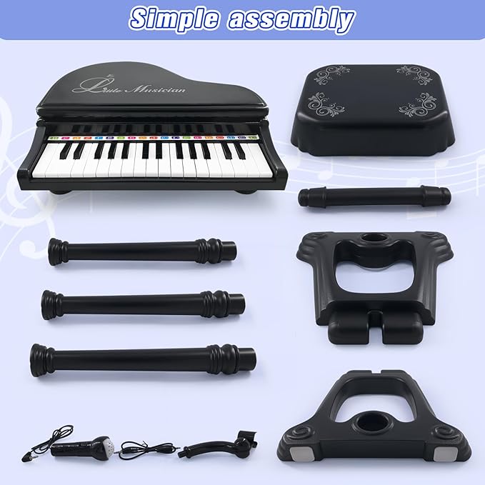 Love&Mini Piano Keyboard Toy for Kids - 31 Keys Toddlers Black Piano Toy with Microphone and Stool for Kids Age 3+ Years Old Girls Boys Birthday Gift