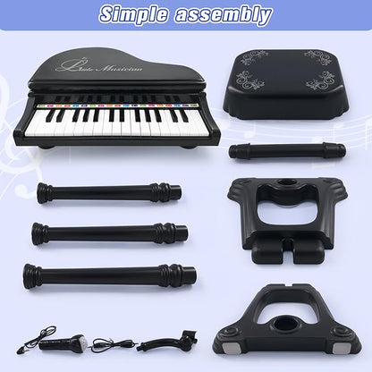 Love&Mini Piano Keyboard Toy for Kids - 31 Keys Toddlers Black Piano Toy with Microphone and Stool for Kids Age 3+ Years Old Girls Boys Birthday Gift