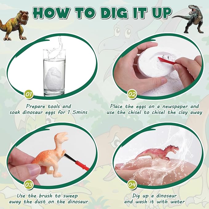 kolegend Dino Egg Dig Kit, 12 Pack Dinosaur Eggs Excavation Science with 1 Dinosaur Sound Book and 12 Dinosaur Cards, Easter Basket Stuffers Toys for 3 4 5 6 7 8 9 10 11 Year Old Boys Girl