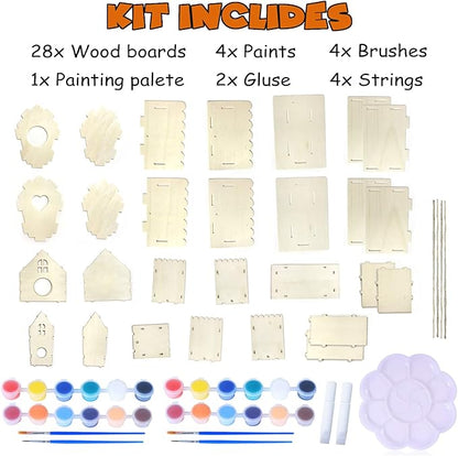 hapray 4 Pack Bird House Crafts for Kids Ages 5-8 8-12, Buildable DIY Birdhouse Kit for Children to Build, 3+ Summer Arts and Craft Projects with Paint, Boy Girl Gift Christmas