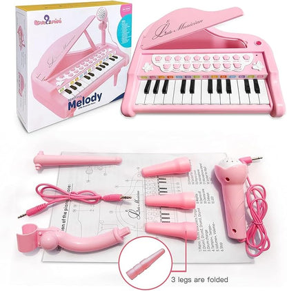 Love&Mini Piano Keyboard Toys for Girls - 24 Keys Toddler Piano Music Toy Instruments with Microphone，Pink Piano Toys for 1 2 3 4 5 Years Old Girls Birthday Xmas Gifts (24 Keys Pink Piano Toy)
