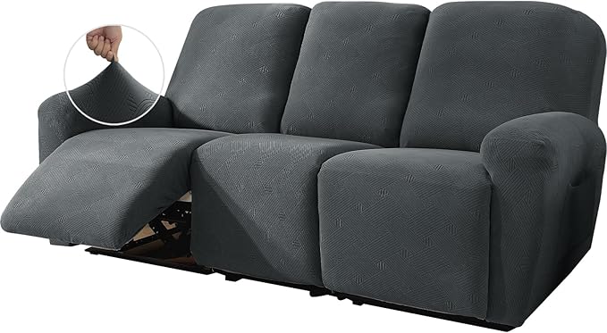 JIVINER Recliner Couch Cover, Jacquard 5 Piece Stretch Sofa Covers for 3 Cushion Reclining Lazy Boy Soft Washable Sofa Slipcovers Protector with Pockets (Recliner Sofa, Dark Gray)