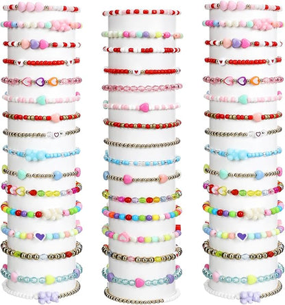 48 Pcs Valentine's Day Kids Friendship Bracelet Set Adjustable Beads Bracelets Cute Friendship Princess Pretend Play Bracelet Stretch Bracelet Preppy Bracelets Set for Girls Women(Heart)