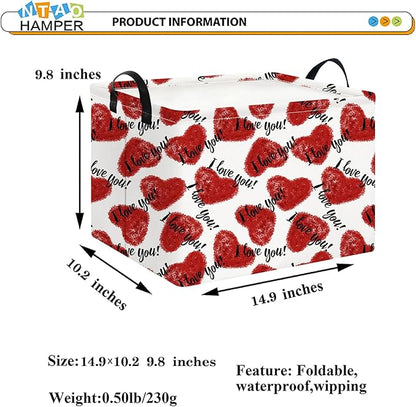 NTAOHAMPER Rectangular Storage Basket Empty,Storage Bin with Handles,Room Decor,Gift Basket,Book Box(Love Heart)