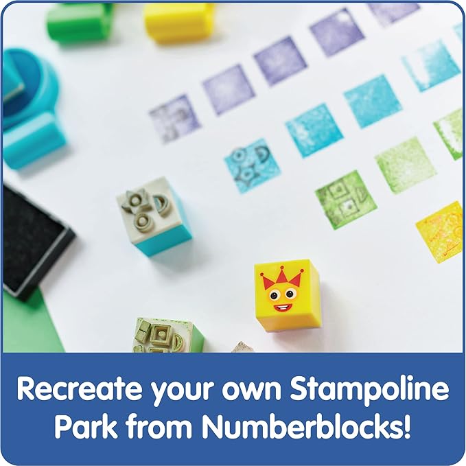 hand2mind Numberblocks Stampoline Park Stamp Activity Set, 20 Kids Stamps, 12 Washable Ink Pads, Number Toys, Preschool Learning Activities, Math Toys, Toddler Counting Toys, Birthday Gifts for Kids