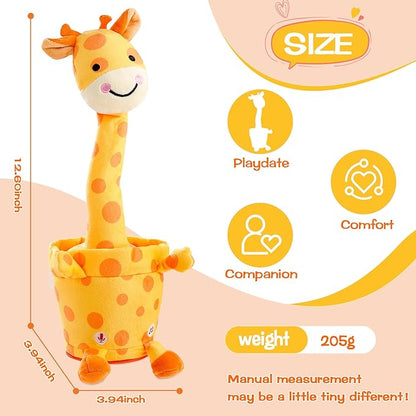 Dancing Talking Giraffe Toy, Stuffed Animal Baby Toy Repeating What You Say, Glowing Musical Electronic Giraffe Gifts for Toddlers 1-3 Years Old (Smiling Giraffe)
