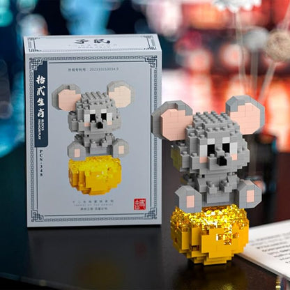 12 Mini Animals Building Blocks Sets Building Block Party Favor for Kids Small Zodiac Animals Pets Horse Dog Monkey Tiger Rabbit Dragon STEM Educational Toys for Boys Girls（Mouse）