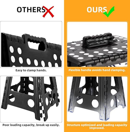 Delxo 16” Folding Step Stool in Black,1 Pack Premium Foldable Stool for Adults,Portable Collapsible Plastic Step Stool,Non Slip Folding Stools for Kitchen Bathroom Bedroom Up to 400LBS