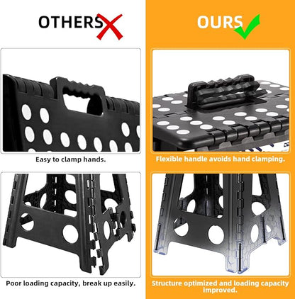 Delxo 16” Folding Step Stool in Black,1 Pack Premium Foldable Stool for Adults,Portable Collapsible Plastic Step Stool,Non Slip Folding Stools for Kitchen Bathroom Bedroom Up to 400LBS