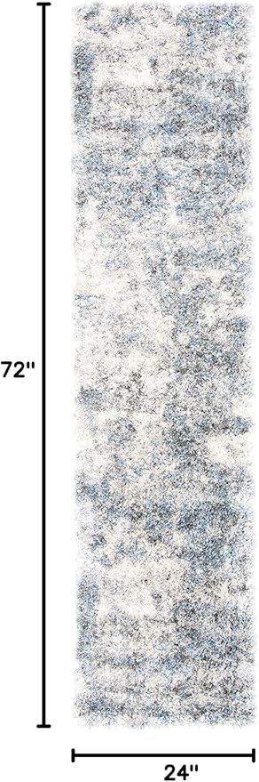 SAFAVIEH Berber Shag Collection Runner Rug - 2' x 6', Ivory & Blue, Modern Abstract Design, Non-Shedding & Easy Care, 1.2-inch Thick Ideal for High Traffic Areas in Living Room, Bedroom (BER274B)