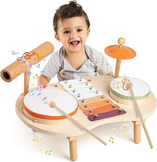 Drum Set for Toddlers 3+ Year Old Boys Girls Baby Wooden Musical Instruments Drumset for Ages Kids Montessori Preschool Educational Music Sensory Toys 3-5 Birthday