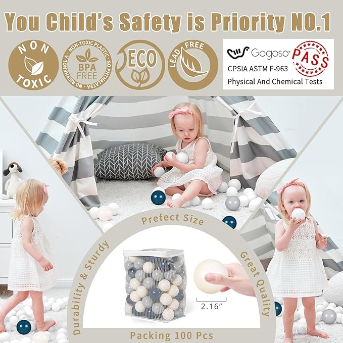 GOGOSO Baby Ball Pit Balls - Soft 2.15inch 100pcs Plastic Balls for Stimulating Playtime in Nursery Rooms or Kids Gifts Toy Xmas Decoration