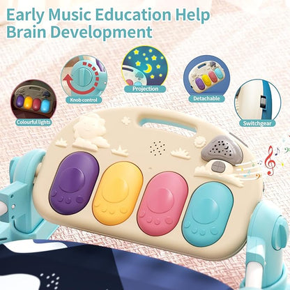 Jovow Baby Gym with Musical Piano,Baby Play Mat Tummy Time Baby Activity Gym Mat with 5 Infant Learning Sensory for Baby, Music and Lights Boy or Girl for Newborn (Green)