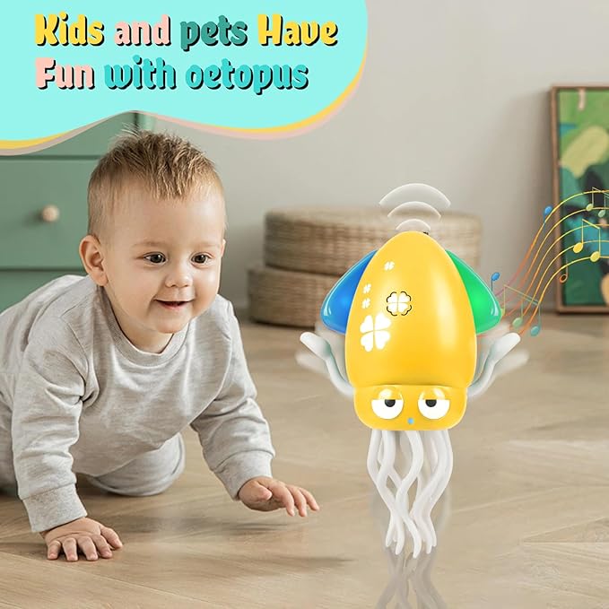 Dancing Octopus Baby Toy, Music & Interactive Sensory Toys for 3 6 9 12 Month & 1 2 3 Year Old Boy Girl, Crawling Dancing Squid Toy for Baby Sensory Toy, Birthday Gift & Christmas Stocking Stuffers