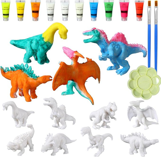Affrolling Dinosaur Painting Set for Kids Arts DIY Paint Kits with Glow in The Dark Paint, Brush and Palette for Toddlers Boys Birthday Gifts Dino Art Crafts Projects, 8 Styles