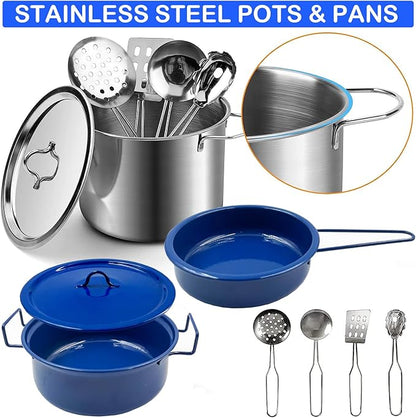 Pretend Play Kitchen Accessories Toys for Kids, Stainless Steel Play Pots and Pans Sets for Kids, Kids Kitchen Playset Accessories, Birthday Gift Toys for Girls Boys Ages 4 5 6 7 8