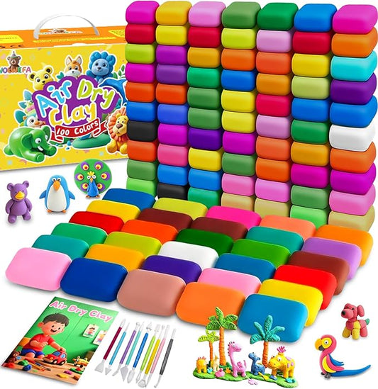 Air Dry Clay 100 Colors Foam Clay Non-Sticky Soft Air Dry Foam Clay, Moldable Super Light Clay with Sculpting Tools, Guide, Perfect for Arts, Crafts