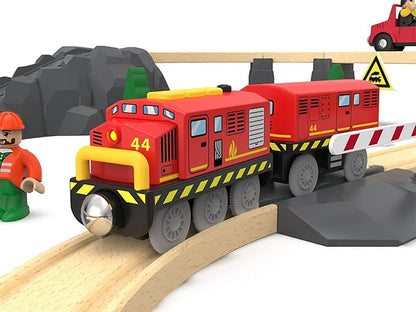Train Toys Battery Operated Locomotive Train for Wooden Track, Motorized Train for Toddlers with Magnetic Connection, Compatible with Thomas, Brio, Chuggington, Melissa and Doug
